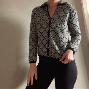 Vintage Sarah Spencer lambswool cardigan black and white